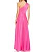 Mac Duggal Satin One Shoulder Sleeveless Ruffle High-Low A-Line Dress, Color:Hot Pink - Image 2