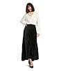 Color:Black - Image 3 - Satin Pleated A-Line Skirt