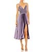 Color:Vintage Lilac - Image 1 - Satin Pleated V-Neck Sleeveless Midi Dress
