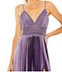 Color:Vintage Lilac - Image 3 - Satin Pleated V-Neck Sleeveless Midi Dress