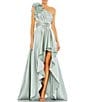 Color:Sage - Image 1 - Satin Ruffle Asymmetrical Neck Sleeveless Side Cut-Out High-Low Gown