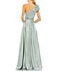Color:Sage - Image 2 - Satin Ruffle Asymmetrical Neck Sleeveless Side Cut-Out High-Low Gown