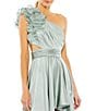 Color:Sage - Image 3 - Satin Ruffle Asymmetrical Neck Sleeveless Side Cut-Out High-Low Gown