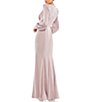 Color:Rose Pink - Image 2 - Satin Surplice V-Neck Long Bishop Sleeve Ruched A-Line Gown