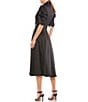 Color:Black - Image 2 - Satin Surplice V-Neck Short Puffed Sleeve A-Line Midi Dress
