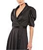 Color:Black - Image 3 - Satin Surplice V-Neck Short Puffed Sleeve A-Line Midi Dress