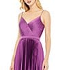 Color:Amethyst - Image 2 - Satin Surplice V-Neck Sleeveless Flowy Pleated Midi Dress