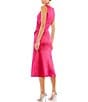 Color:Lipstick - Image 2 - Satin Surplice V-Neck Sleeveless Thigh High Slit Ruched Faux Wrap Midi Dress