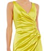 Color:Chartreuse - Image 3 - Satin Surplice V-Neck Sleeveless Thigh High Slit Ruched Faux Wrap Midi Dress