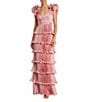 Mac Duggal Satin Sweetheart Neck Ruffle Cap Sleeve Tiered Pleated Fit and Flare Gown, Color:Rose - Image 1