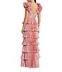Mac Duggal Satin Sweetheart Neck Ruffle Cap Sleeve Tiered Pleated Fit and Flare Gown, Color:Rose - Image 2