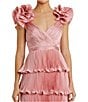 Mac Duggal Satin Sweetheart Neck Ruffle Cap Sleeve Tiered Pleated Fit and Flare Gown, Color:Rose - Image 3