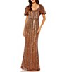 Mac Duggal Scoop Neck Flutter Sleeve Evening Gown - Image 1