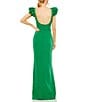 Mac Duggal Scoop Neck Ruffle Shoulder Crepe Column Gown, Color:Green - Image 2