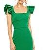 Mac Duggal Scoop Neck Ruffle Shoulder Crepe Column Gown, Color:Green - Image 3