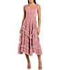 Mac Duggal Scoop Neck Sleeveless Micro Ruffle Mesh Aline Midi Dress - Image 1