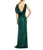 Mac Duggal Sequin Asymmetrical Drape Back V-Neck One Short Sleeve Gathered Side Gown, Color:Emerald - Image 2