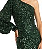 Mac Duggal Sequin Asymmetrical One Long Bishop Sleeve Sheath Gown - Image 6