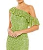 Mac Duggal Sequin Asymmetrical Ruffle Neck Short Sleeve Gown, Color:Key Lime - Image 3