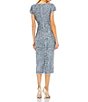 Color:Slate Blue - Image 2 - Sequin Beaded Bodice V-Neck Short Sleeve Midi Dress