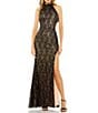 Mac Duggal Sequin Beaded Halter Neck Sleeveless Side Cut-Out Gown, Color:Black/Silver - Image 1