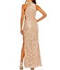 Color:Rose Gold - Image 2 - Sequin Beaded Halter Neck Sleeveless Side Cut-Out Gown