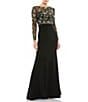 Mac Duggal Sequin Beaded Mesh Boat Neck Long Sleeve Gown - Image 1