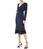 Mac Duggal Sequin Embellished Flounce Hem Surplice V-Neck Long Sleeve Midi Dress - Image 1