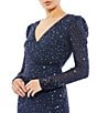 Mac Duggal Sequin Embellished Flounce Hem Surplice V-Neck Long Sleeve Midi Dress - Image 3