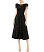 Mac Duggal Sequin Embellished Illusion Boat Neck Feather Shoulder Sleeveless Midi Dress, Color:Black - Image 1