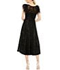 Mac Duggal Sequin Embellished Illusion Boat Neck Feather Shoulder Sleeveless Midi Dress, Color:Black - Image 2