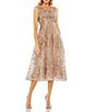 Mac Duggal Sequin Embroidered Cap Sleeve A-Line Midi Dress, Color:Bronze - Image 1