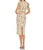 Mac Duggal Sequin Embroidered Surplice V-Neck Flutter Cap Sleeve Midi Sheath Dress, Color:Cream Multi - Image 2