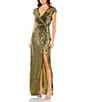 Mac Duggal Sequin Faux Wrap Cap Sleeve Gown, Color:Olive - Image 1