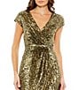 Mac Duggal Sequin Faux Wrap Cap Sleeve Gown, Color:Olive - Image 3