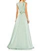 Mac Duggal Sequin Floral Applique Boat Neck Sleeveless Gathered Gown, Color:Sage - Image 2