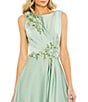 Mac Duggal Sequin Floral Applique Boat Neck Sleeveless Gathered Gown, Color:Sage - Image 3