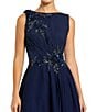Mac Duggal Sequin Floral Applique Boat Neck Sleeveless Gathered Gown, Color:Midnight - Image 3