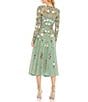 Mac Duggal Sequin Floral Crew Neck Long Sleeve Midi Dress, Color:Sage Multi - Image 2