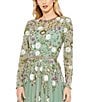 Mac Duggal Sequin Floral Crew Neck Long Sleeve Midi Dress, Color:Sage Multi - Image 3