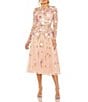 Mac Duggal Sequin Floral Crew Neck Long Sleeve Midi Dress, Color:Blush - Image 1