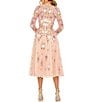 Mac Duggal Sequin Floral Crew Neck Long Sleeve Midi Dress, Color:Blush - Image 2