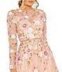 Mac Duggal Sequin Floral Crew Neck Long Sleeve Midi Dress, Color:Blush - Image 3