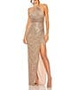 Mac Duggal Halter Neck Front Slit Sequin Gown, Color:Copper - Image 1