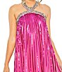 Color:Hot Pink - Image 3 - Sequin Halter Neckline Sleeveless Mini Trapeze Shift Dress