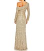 Color:Shimmering Gold - Image 2 - Sequin Thigh High Slit Asymmetrical One Shoulder Long Sleeve Gown