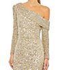 Color:Shimmering Gold - Image 3 - Sequin Thigh High Slit Asymmetrical One Shoulder Long Sleeve Gown