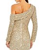 Color:Shimmering Gold - Image 4 - Sequin Thigh High Slit Asymmetrical One Shoulder Long Sleeve Gown