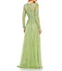 Color:Sage - Image 2 - Sequin Illusion Boat Neckline Long Sleeve Gown