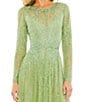 Color:Sage - Image 3 - Sequin Illusion Boat Neckline Long Sleeve Gown